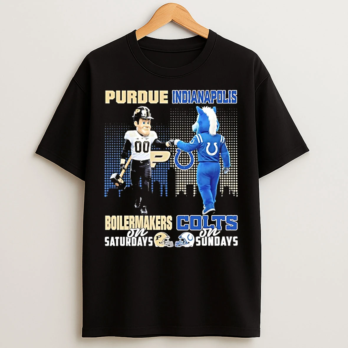 Classic Purdue Boilermakers On Saturday And Indianapolis Colts On Sundays Skyline Mascot T Shirts
