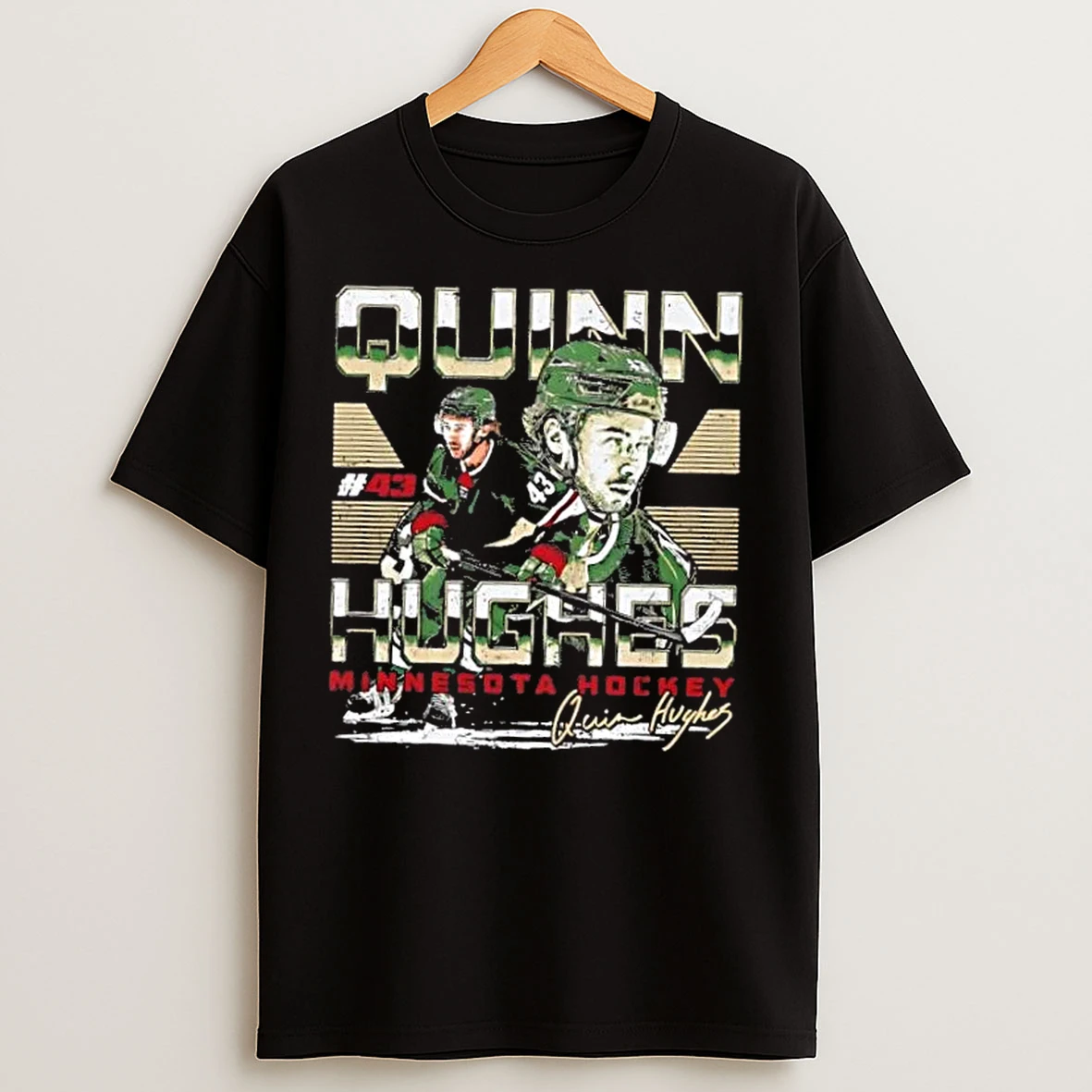 Classic Quinn Hughes Minnesota Wild Dual Signature T Shirts