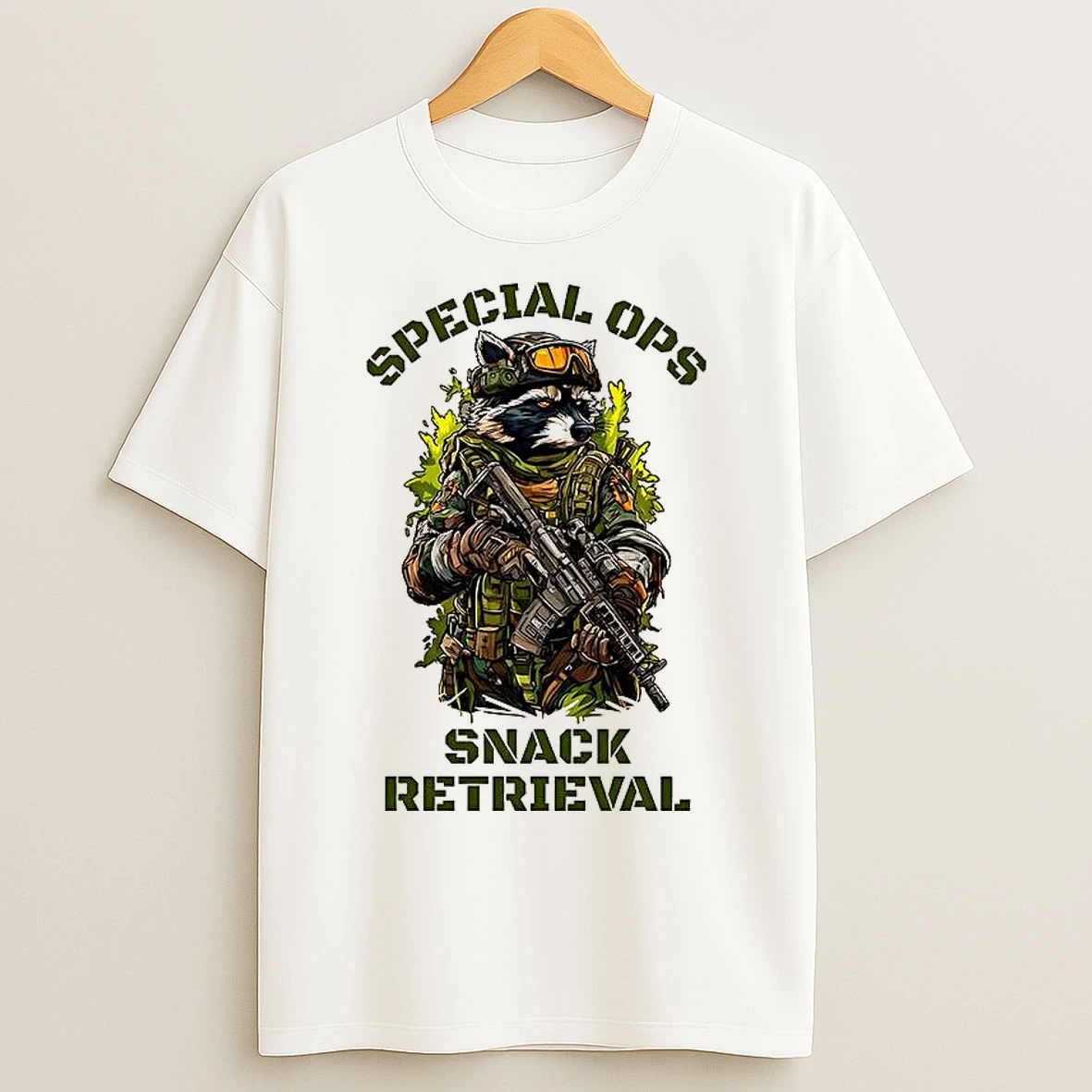 Classic Raccoon In Combat Gear Special Ops Snack Retieval T Shirts