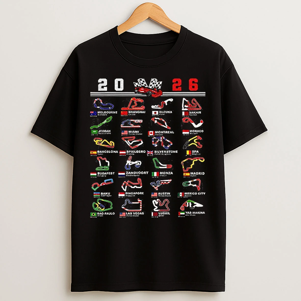 Classic Race Car Enthusiast Motorsport Racing Fan World Flags 2026 T Shirts