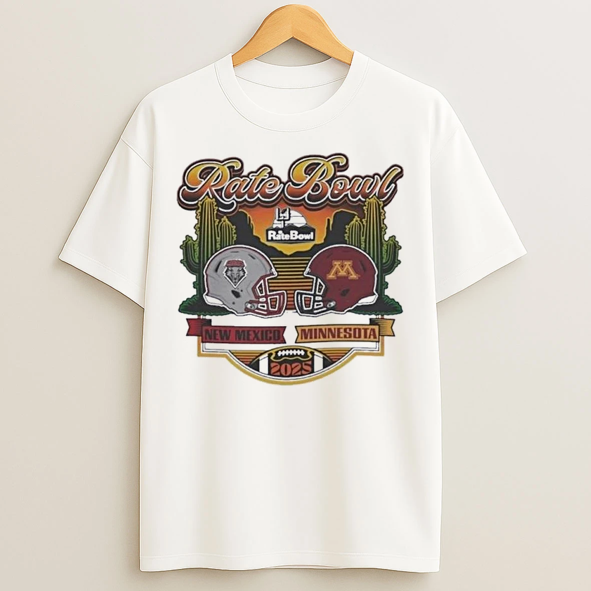 Classic Rate Bowl 2025 New Mexico Lobos Vs Minnesota Golden Gophers Retro Matchup T Shirts