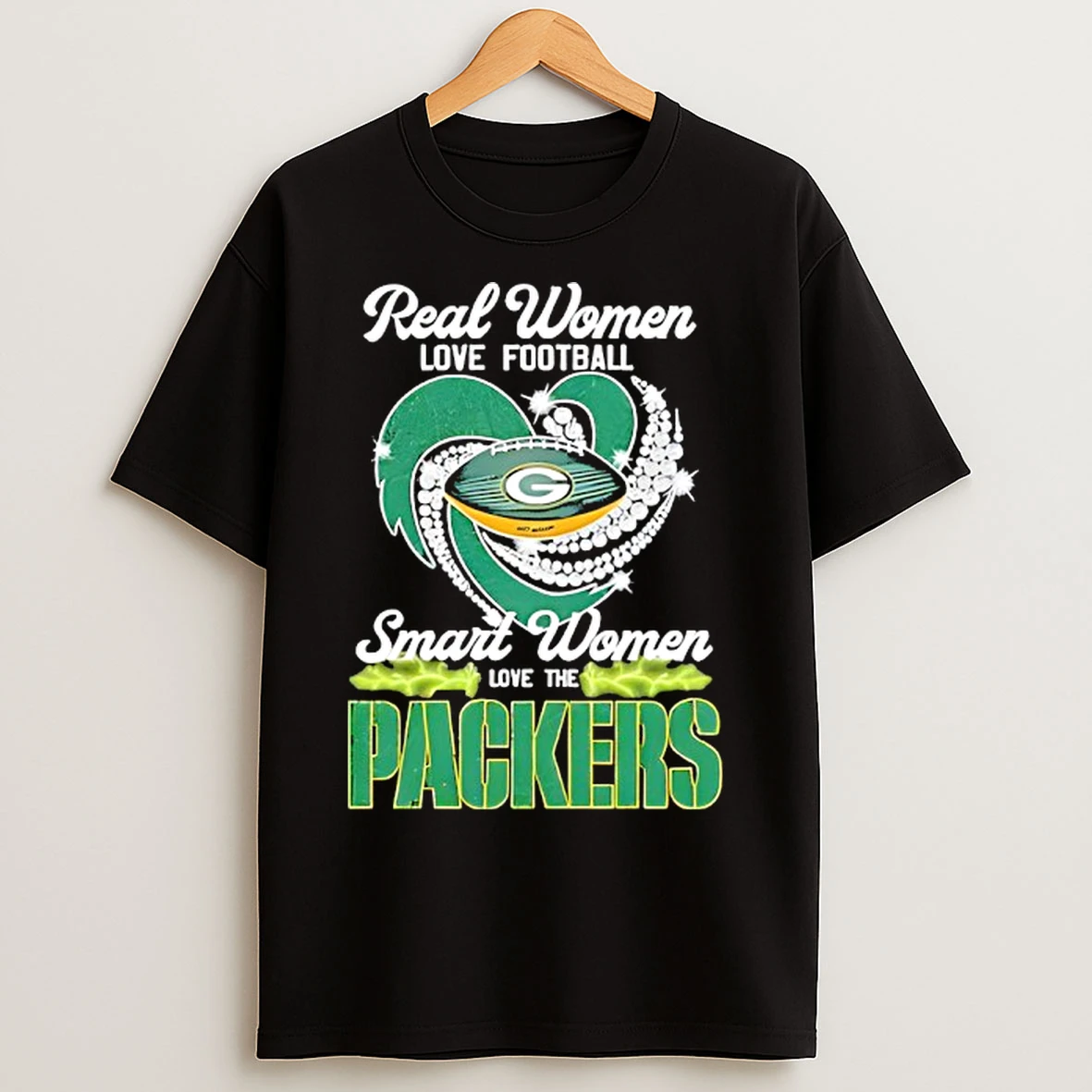 Classic Real Women Love Football Smart Women Love The Green Bay Packers Heart T Shirts