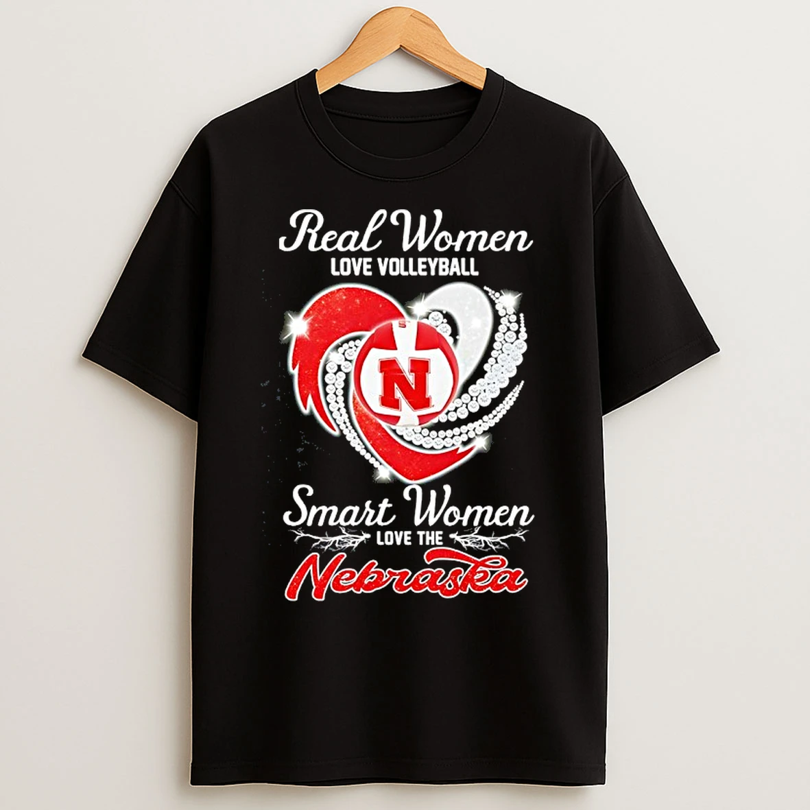 Classic Real Women Love Volleyball Smart Women Love The Nebraska Diamond Heart T Shirts