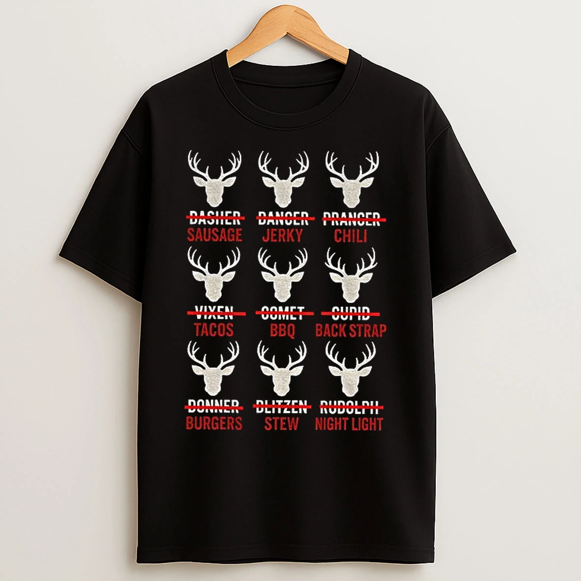 Classic Reindeer Dasher Dancer Prancer Vixen Comet Cupid Donner Blitzen And Rudolph Graphic T Shirts
