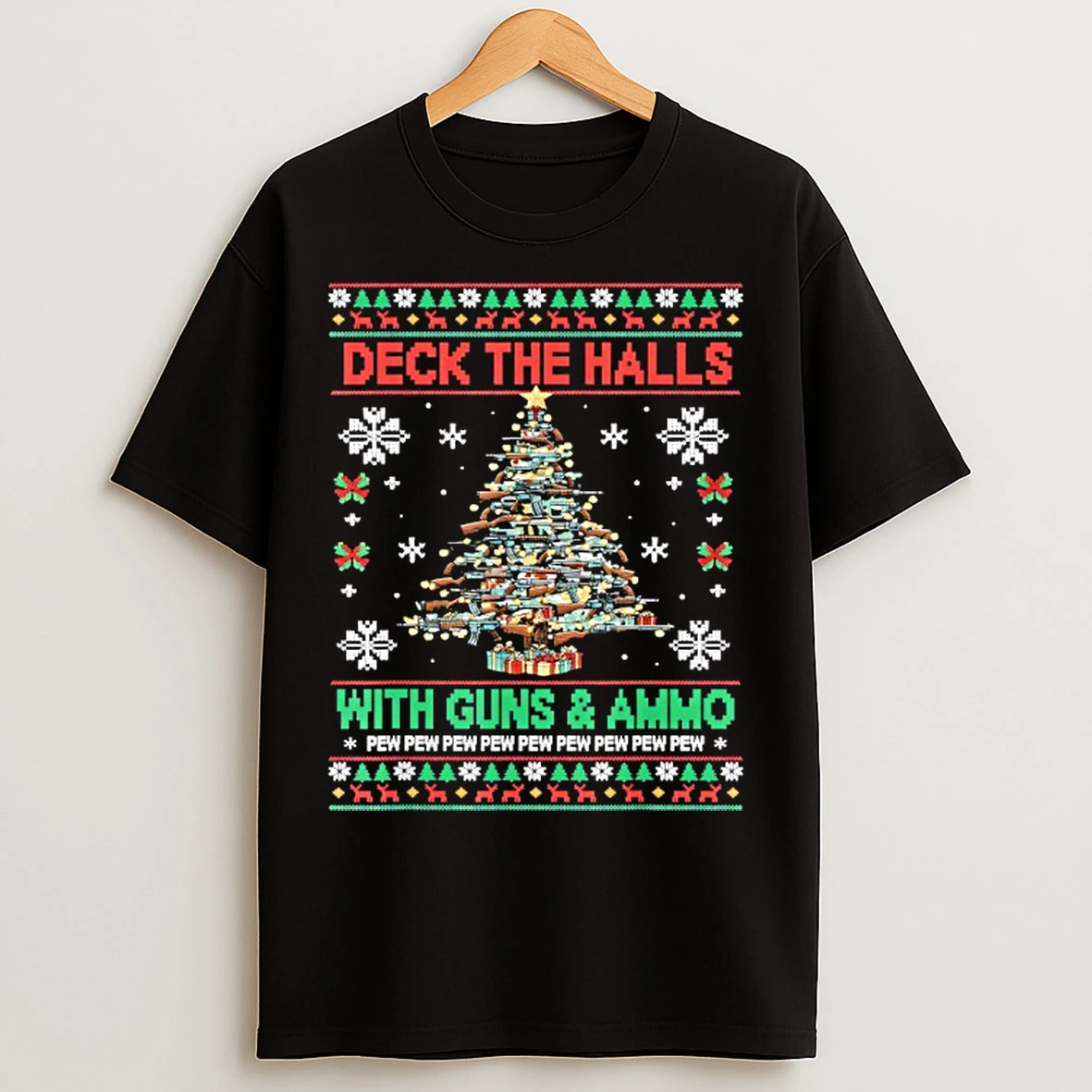 Classic Retro Deck The Halls With Guns And Ammo Funny Christmas T Shirts