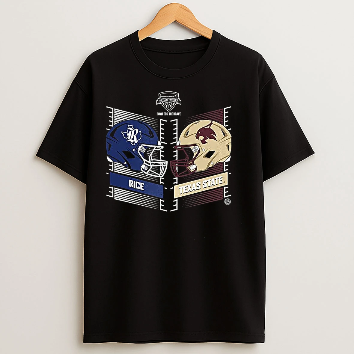 Classic Rice Owls Vs Texas State Bobcats 2025 Armed Forces Bowl T Shirts