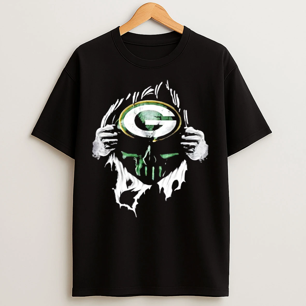 Classic Ripped From The Chest Skull Deep Green Bay Packers Till The Grave T Shirts
