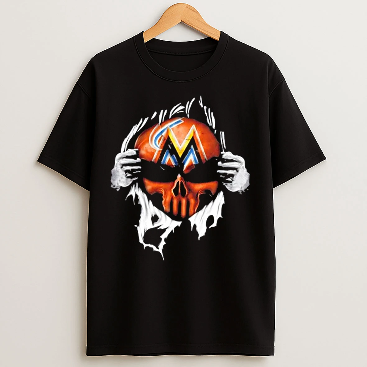 Classic Ripped From The Chest Skull Deep Miami Marlins Till The Grave T Shirts
