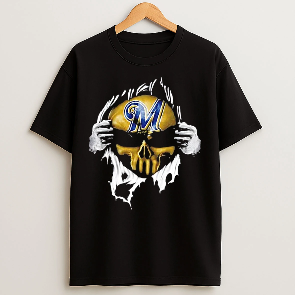 Classic Ripped From The Chest Skull Deep Milwaukee Brewers Till The Grave T Shirts