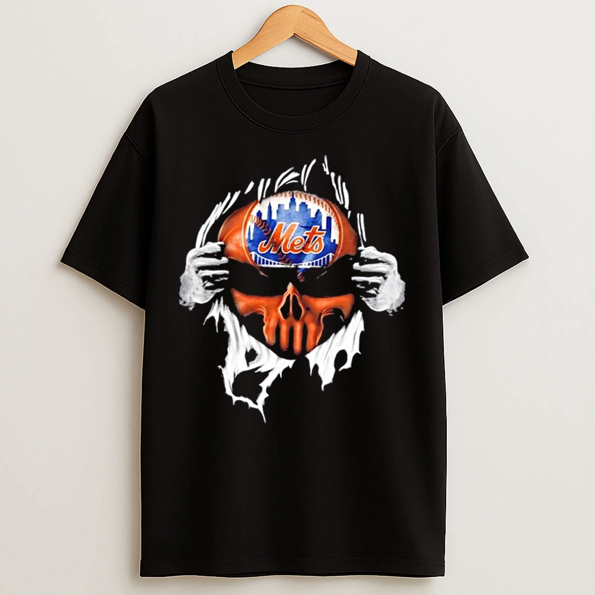 Classic Ripped From The Chest Skull Deep New York Mets Till The Grave T Shirts