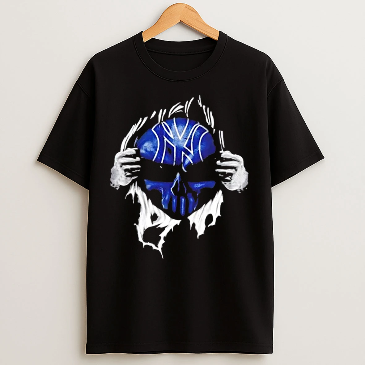 Classic Ripped From The Chest Skull Deep New York Yankees Till The Grave T Shirts