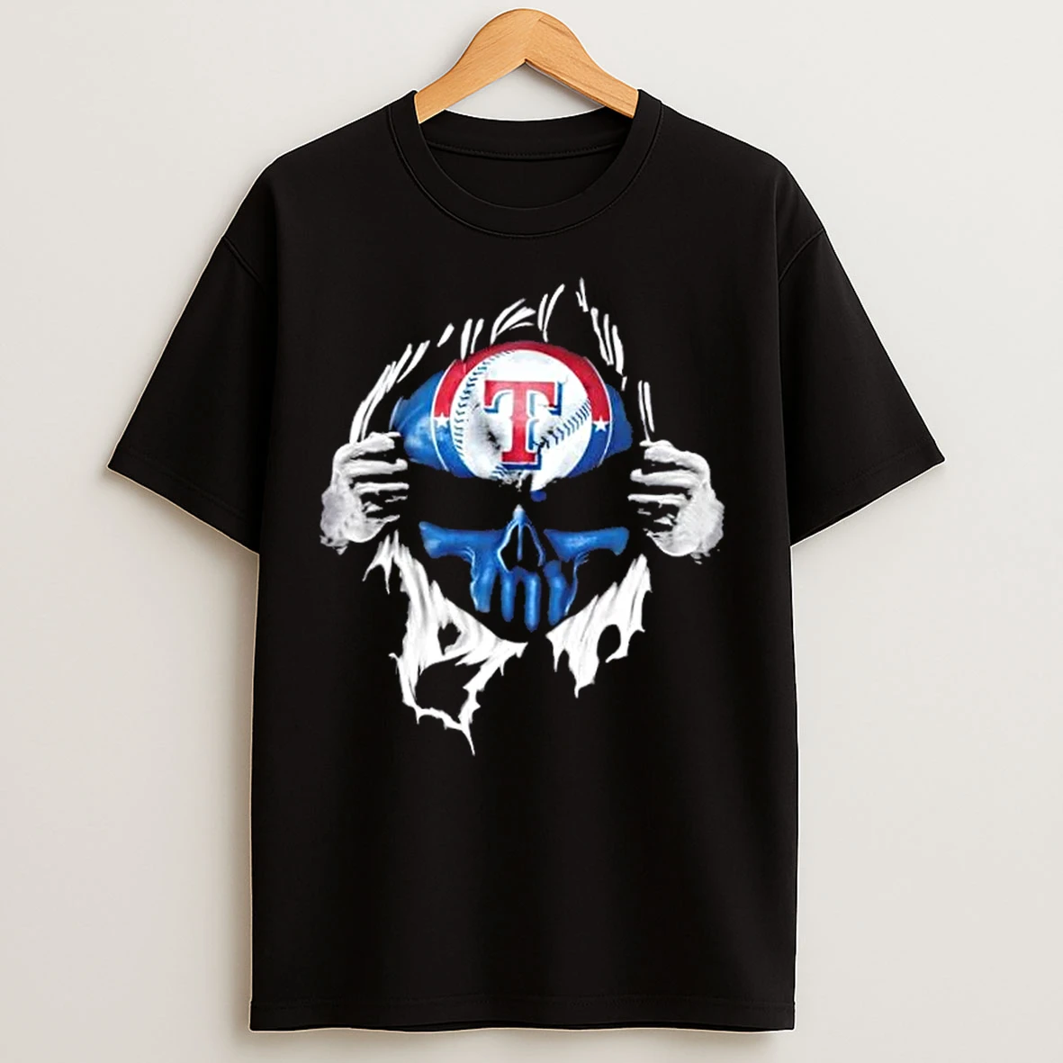 Classic Ripped From The Chest Skull Deep Texas Rangers Till The Grave T Shirts