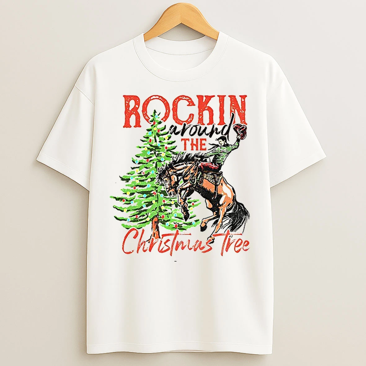 Classic Rockin Around The Christmas Tree Cowboy Country Retro T Shirts