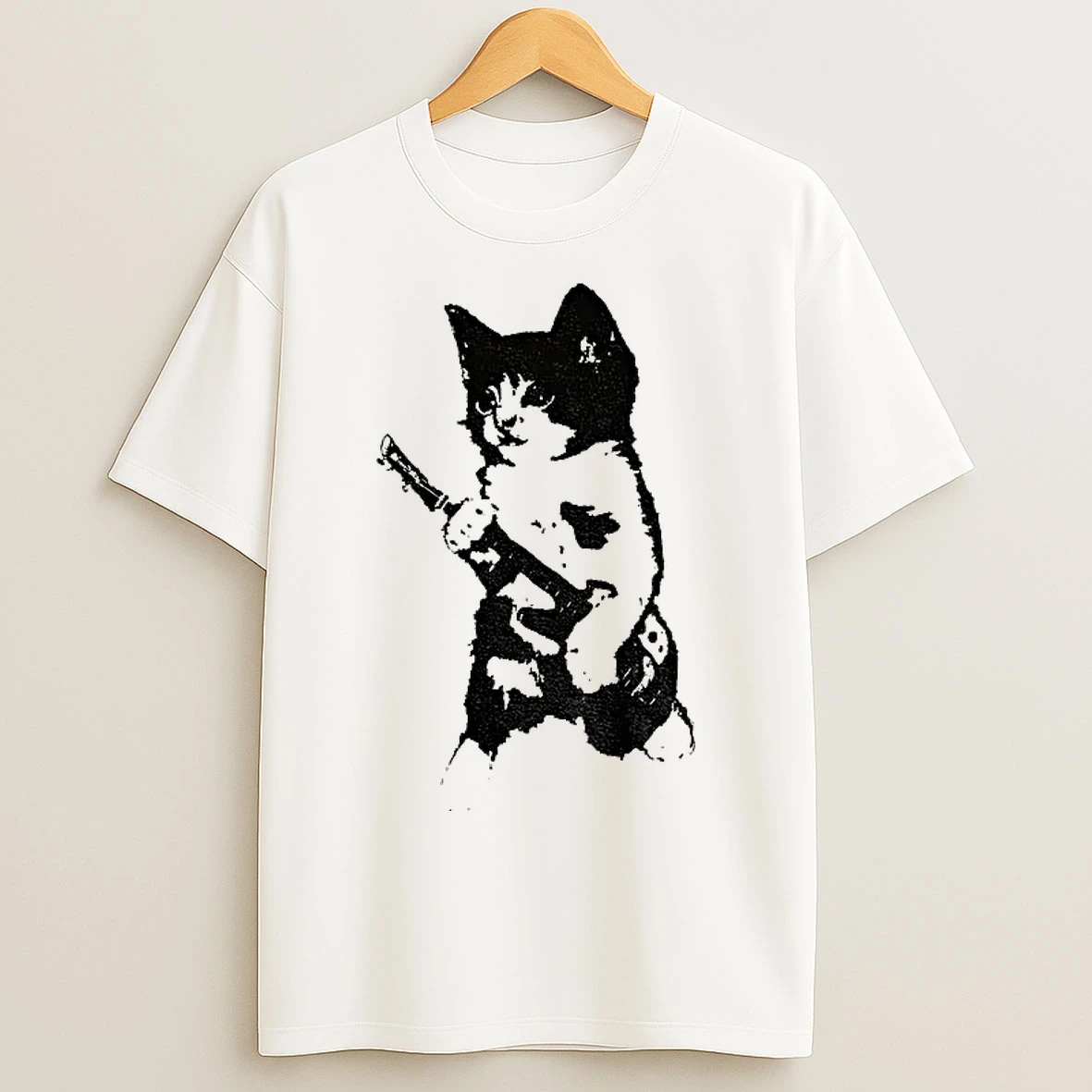 Classic Rockstar Kitten Holding Gun Vintage T Shirts
