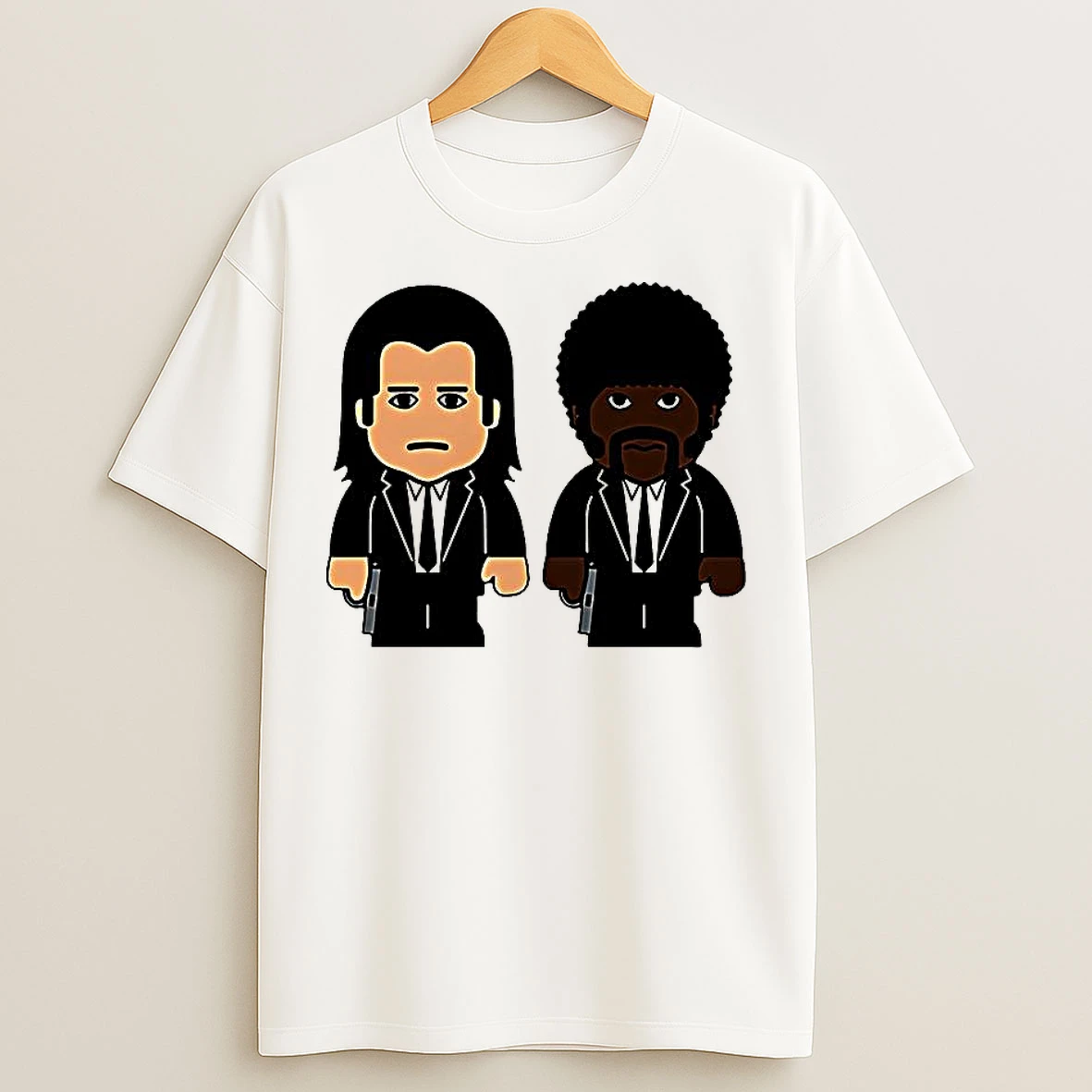 Classic Samuel L Jackson Wearing Pulp Fiction Jules Winnfield And Vincent Vega Cartoon T Shirts