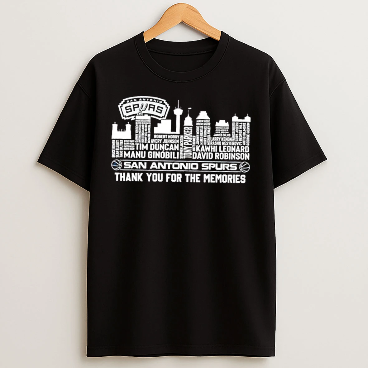 Classic San Antonio Spurs Basketball All Names City Thank You For The Memories Skyline T Shirts