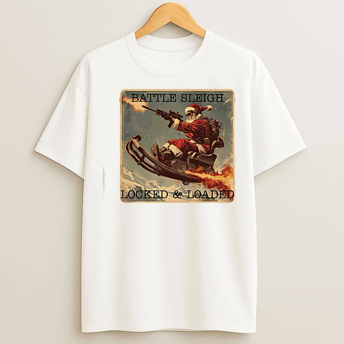 Classic Santa Battle Sleigh Locked And Loaded Christmas T Shirts