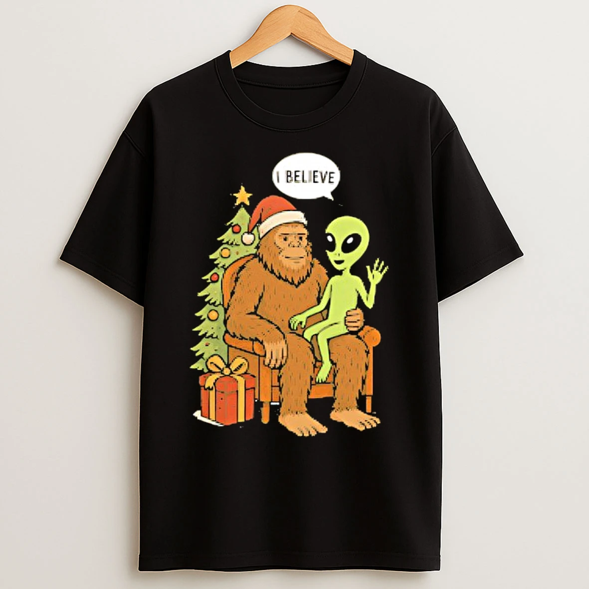 Classic Santa Bigfoot Alien Ufo Paranormal Christmas T Shirts