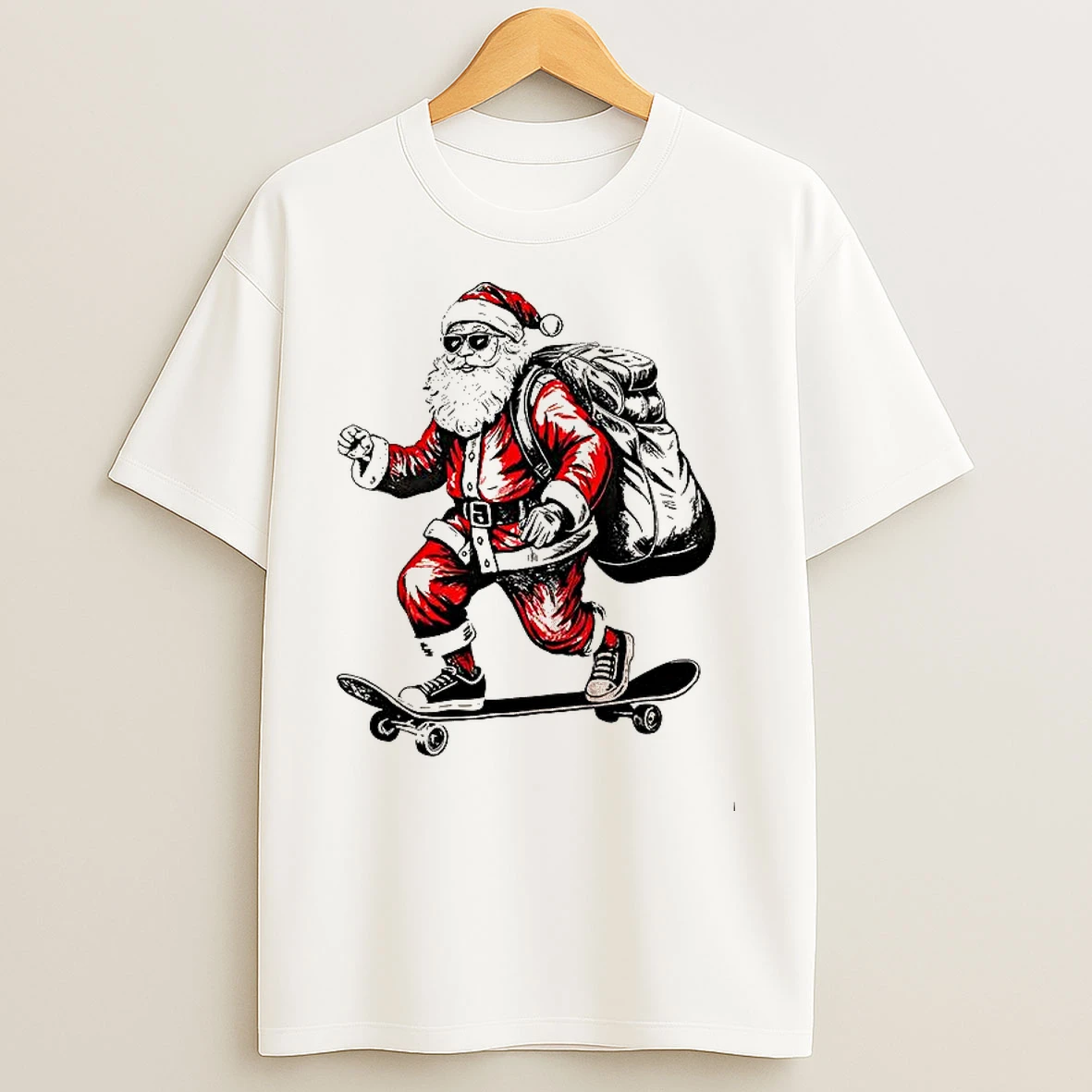 Classic Santa Claus Skateboarding Christmas T Shirts