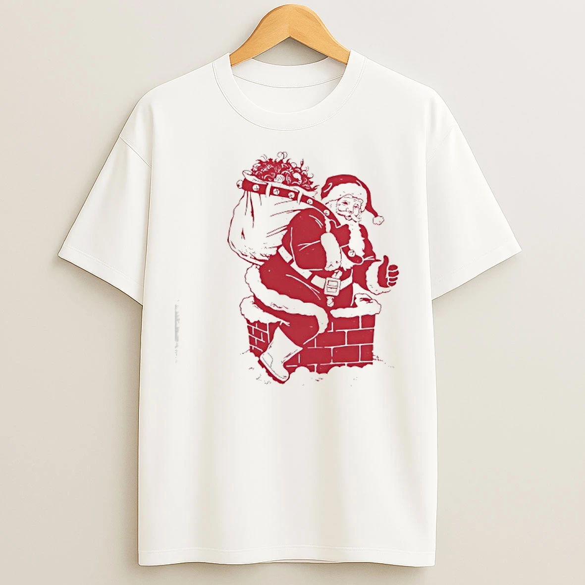 Classic Santa Claus Climbs Into The House Through The Chimney Merry Christmas T Shirts
