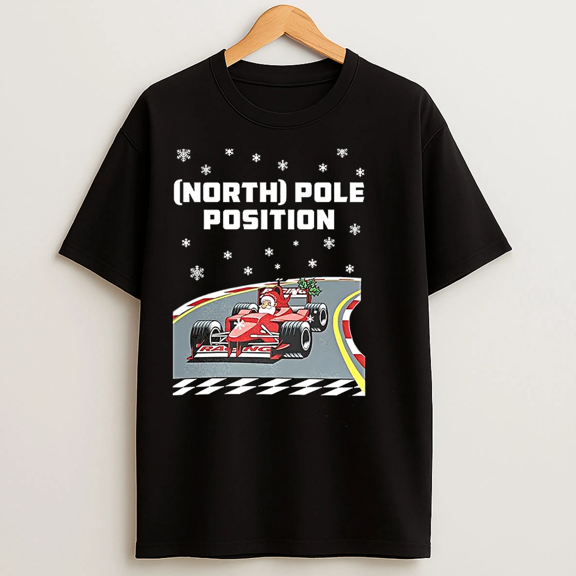 Classic Santa Claus North Pole Position Formula 1 Racing Christmas T Shirts
