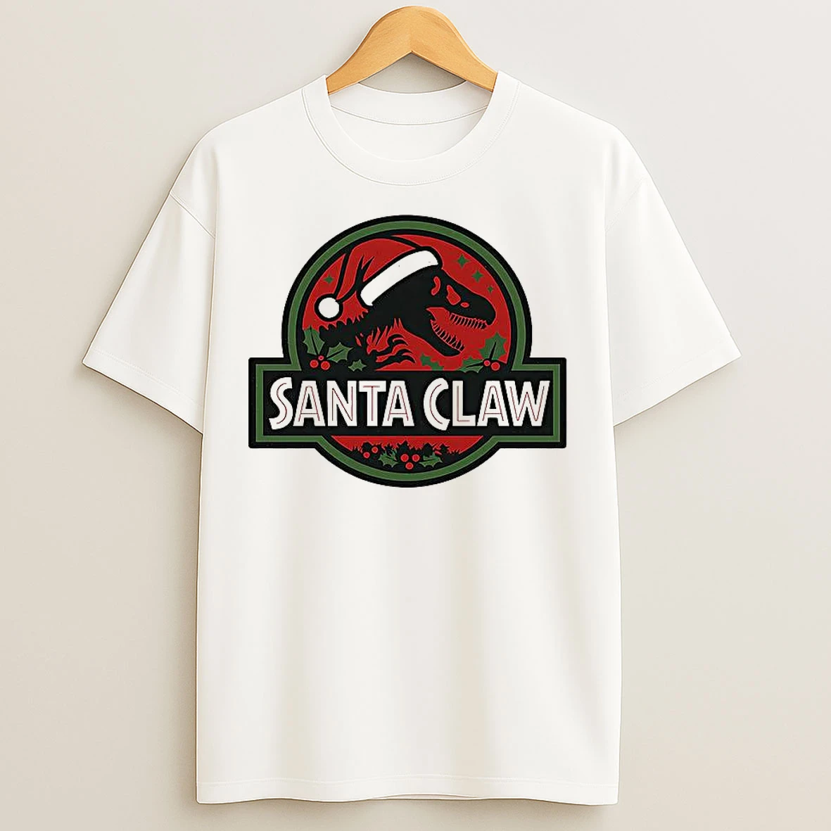 Classic Santa Claw Jurassic Park Logo Christmas T Shirts