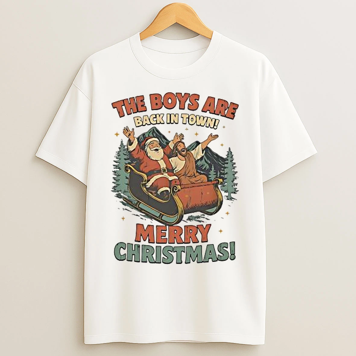 Classic Santa Jesus The Boys Are Back In Town Christmas T Shirts