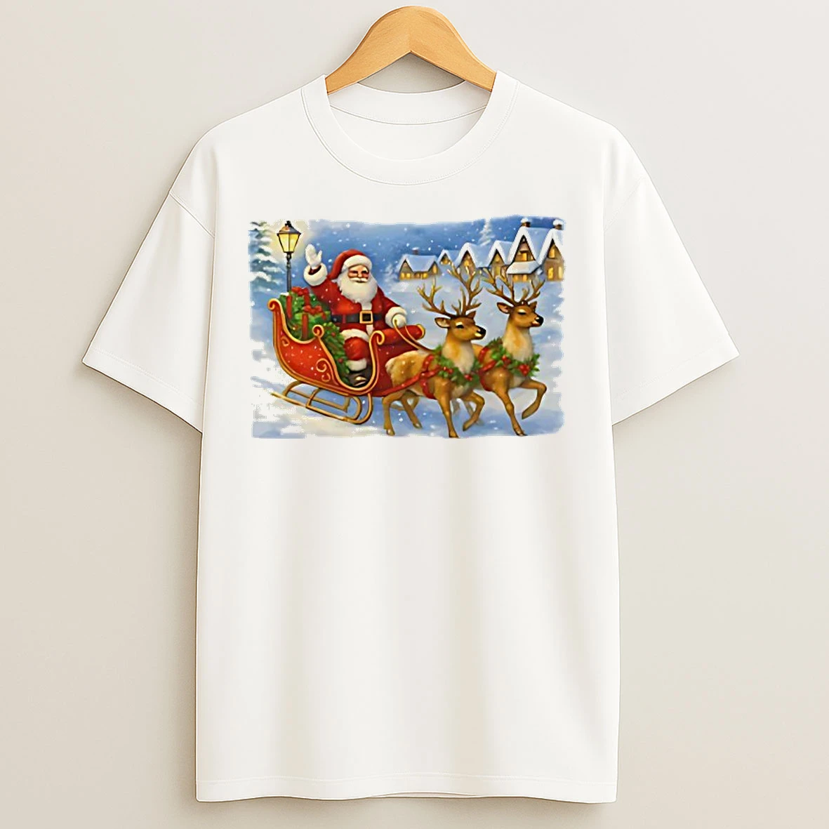 Classic Santa Sleigh Reindeer Christmas T Shirts
