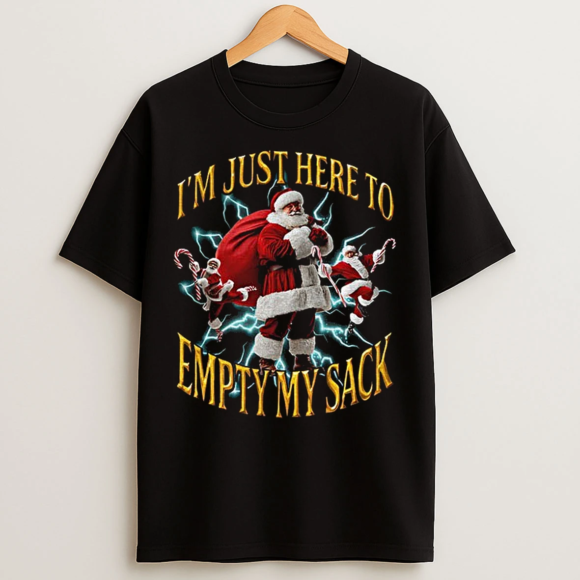 Classic Santa Hat Im Just Here To Empty My Sack Merry Christmas T Shirts