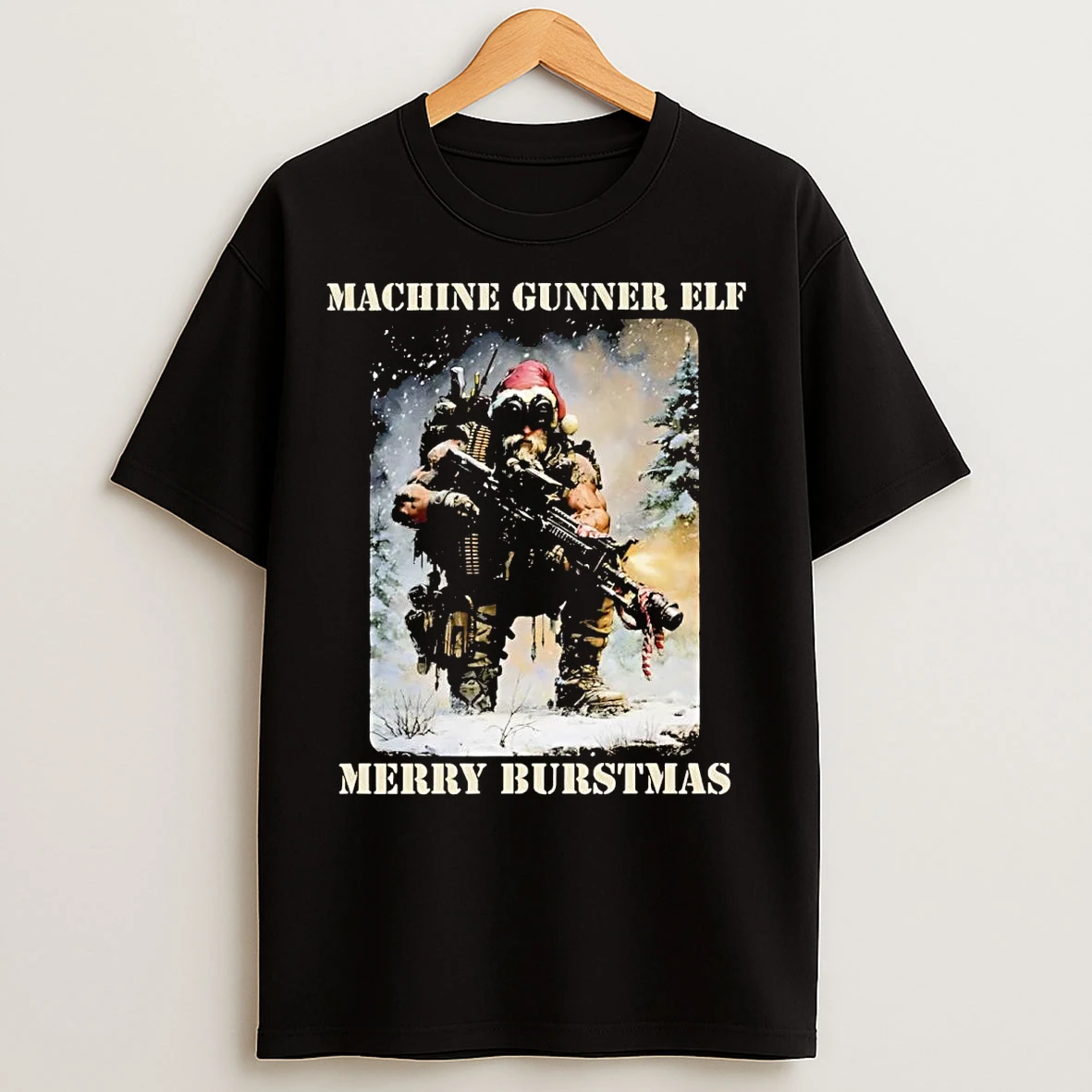 Classic Santa Machine Gunner Elf Merry Burstmas Christmas T Shirts