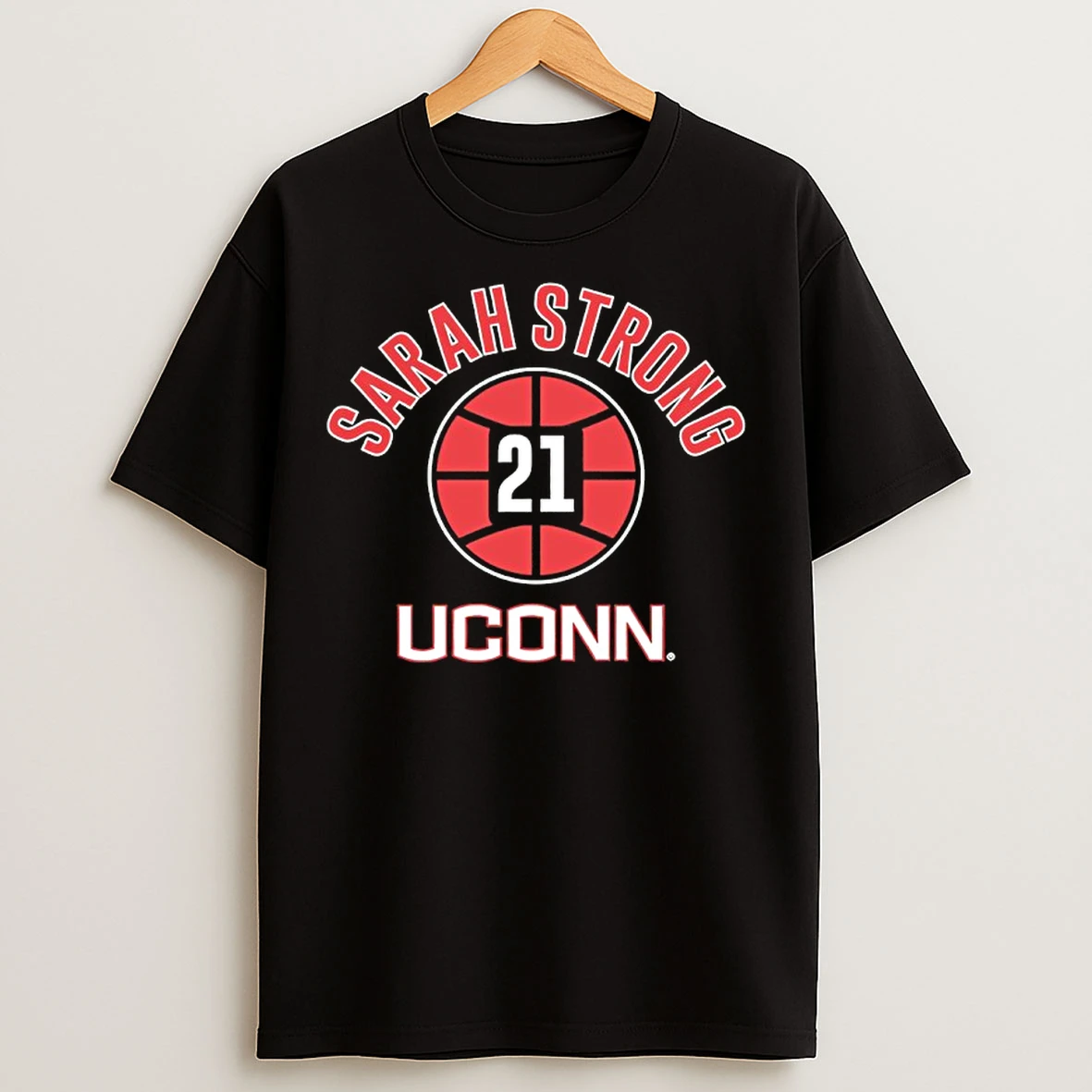 Classic Sarah Strong 21 Uconn Basketball Player Name And Number Ball T Shirts