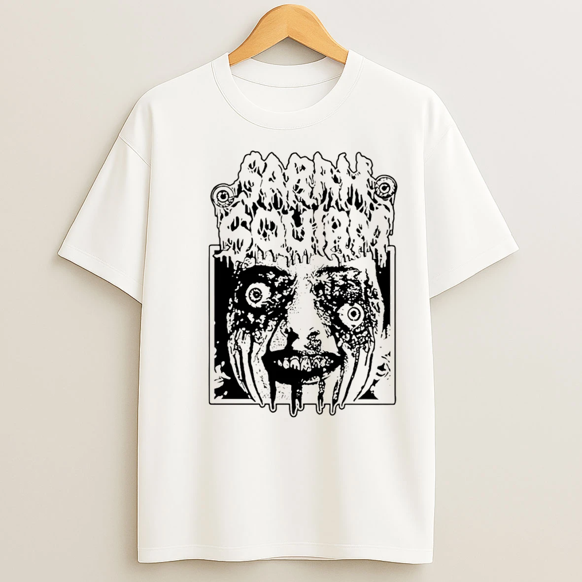 Classic Sarah Squirm Face Horror Christmas T Shirts