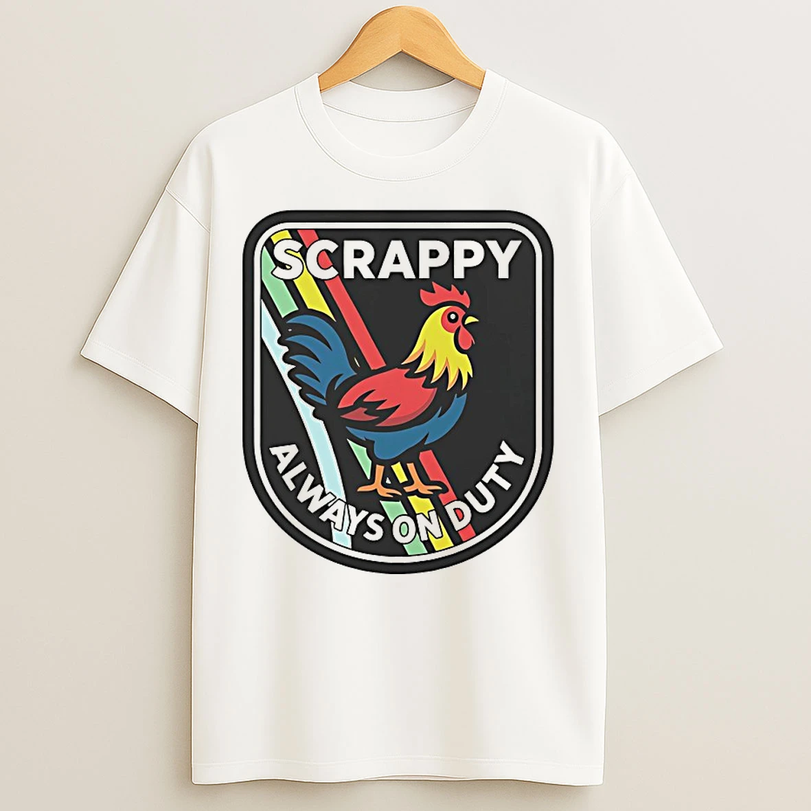 Classic Scrappy Rooster Always On Duty T Shirts