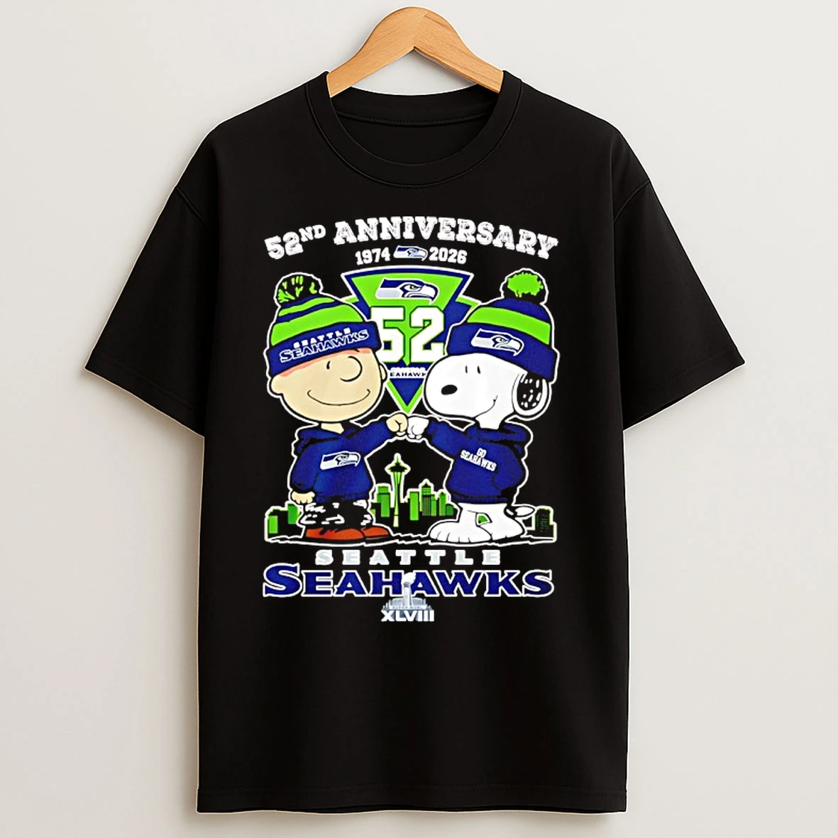 Classic Seattle Seahawks 52rd Anniversary 1974 2025 Snoopy T Shirts