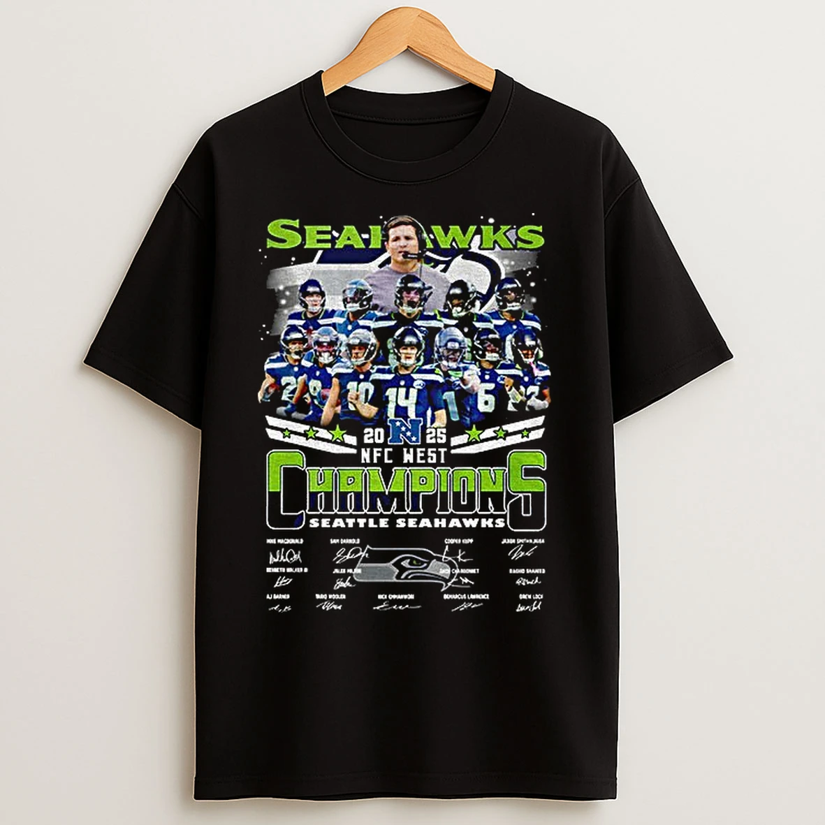 Classic Seattle Seahawks Nfc West Champions 2025 Football Signatures T Shirts