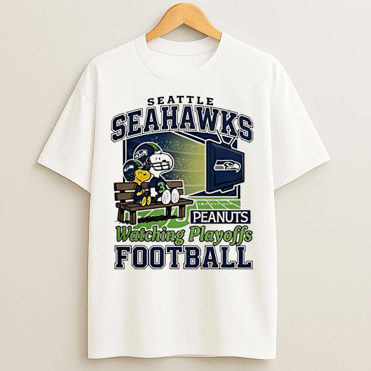 Classic Seattle Seahawks Snoopy Peanuts Watching Playoffs Football T Shirts