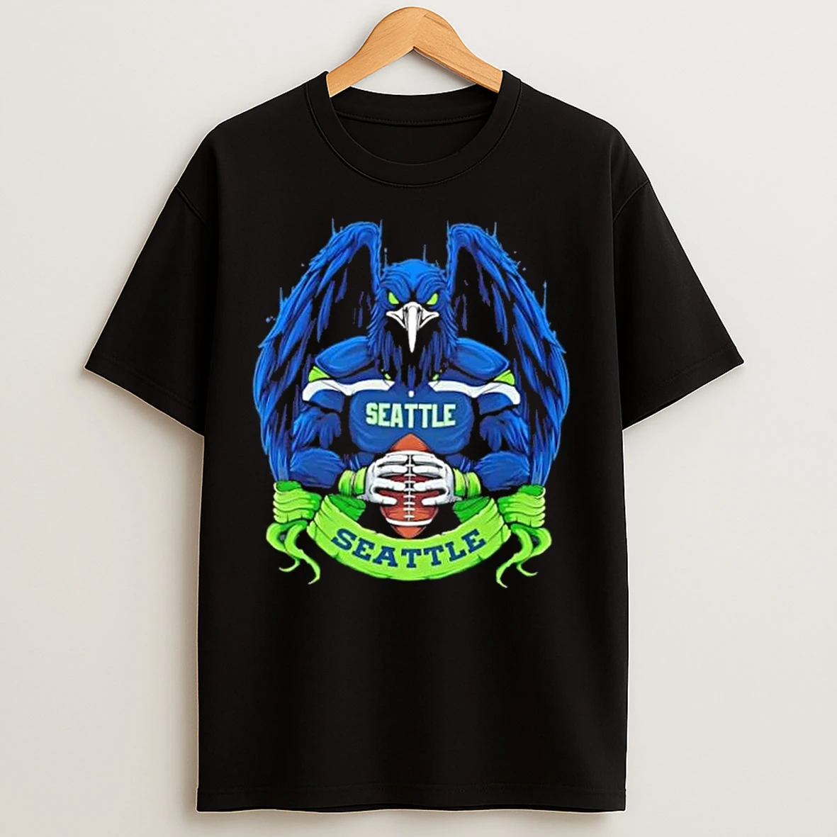Classic Seattle Seahawks Football Mascot Hug The Ball T Shirts