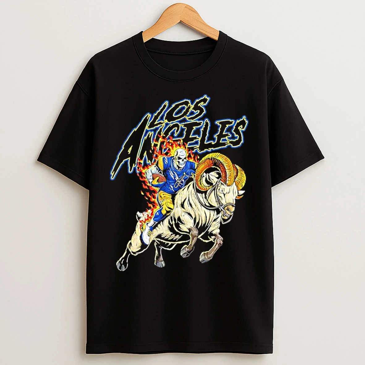 Classic Skeleton Los Angeles Rams Mascot Flame Vintage T Shirts