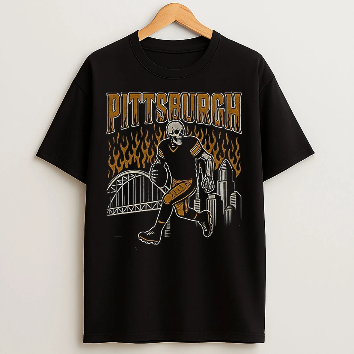 Classic Skeleton Running Fire Pittsburgh Steelers Football Nfl 2025 T Shirts