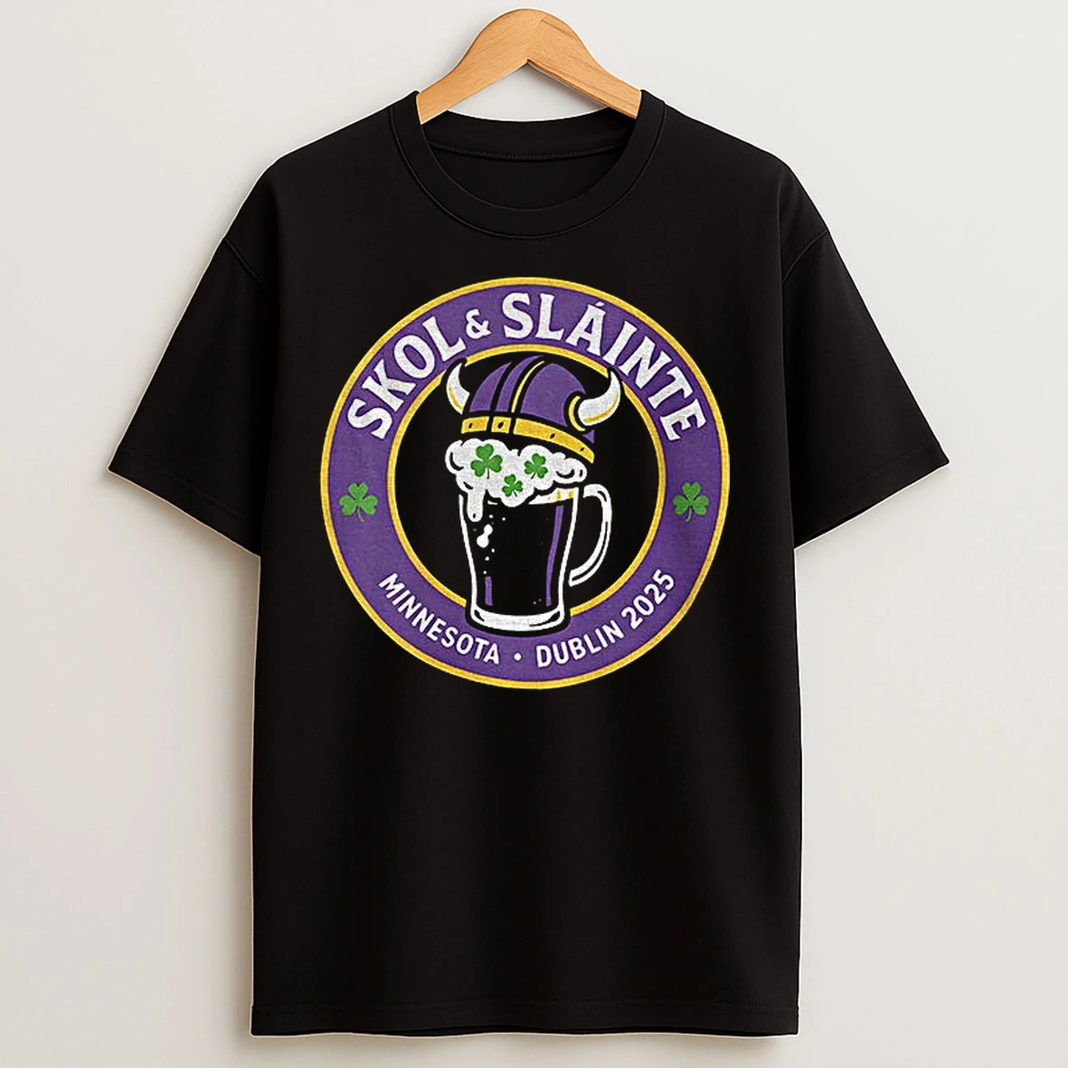 Classic Skol And Slainte Minnesota Vikings X Dublin 2025 Logo T Shirts