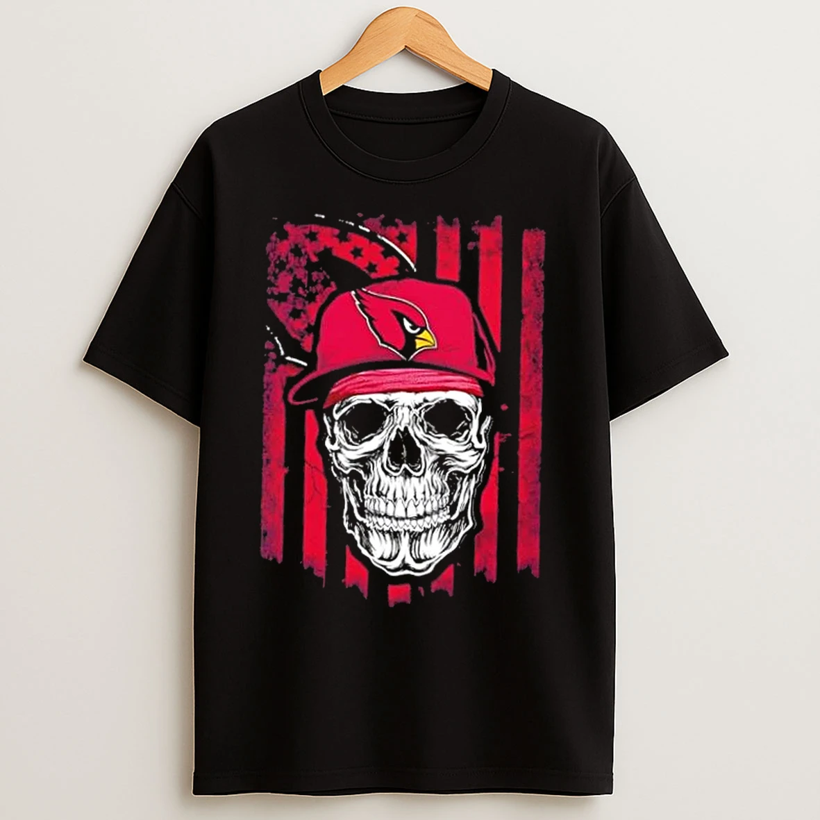 Classic Skull Wearing A Cap Arizona Cardinals Us Flag T Shirts