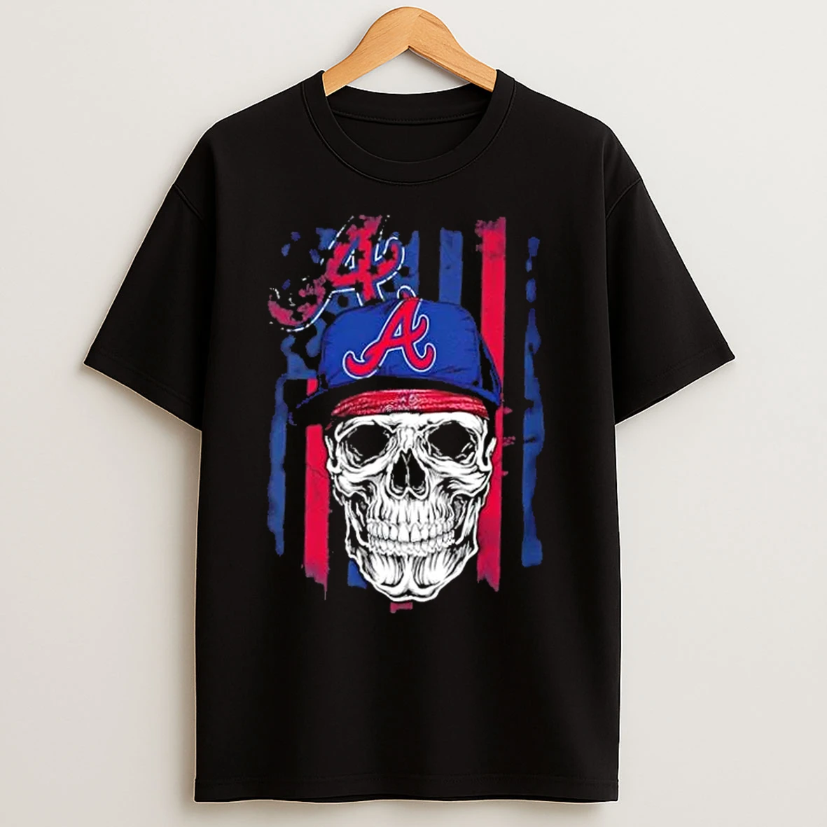 Classic Skull Wearing A Cap Atlanta Braves Us Flag T Shirts