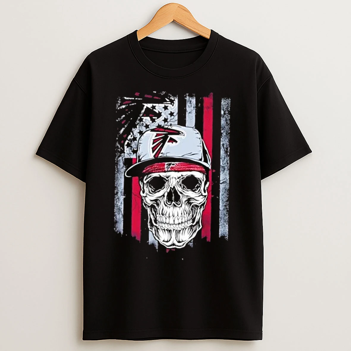 Classic Skull Wearing A Cap Atlanta Falcons Us Flag T Shirts