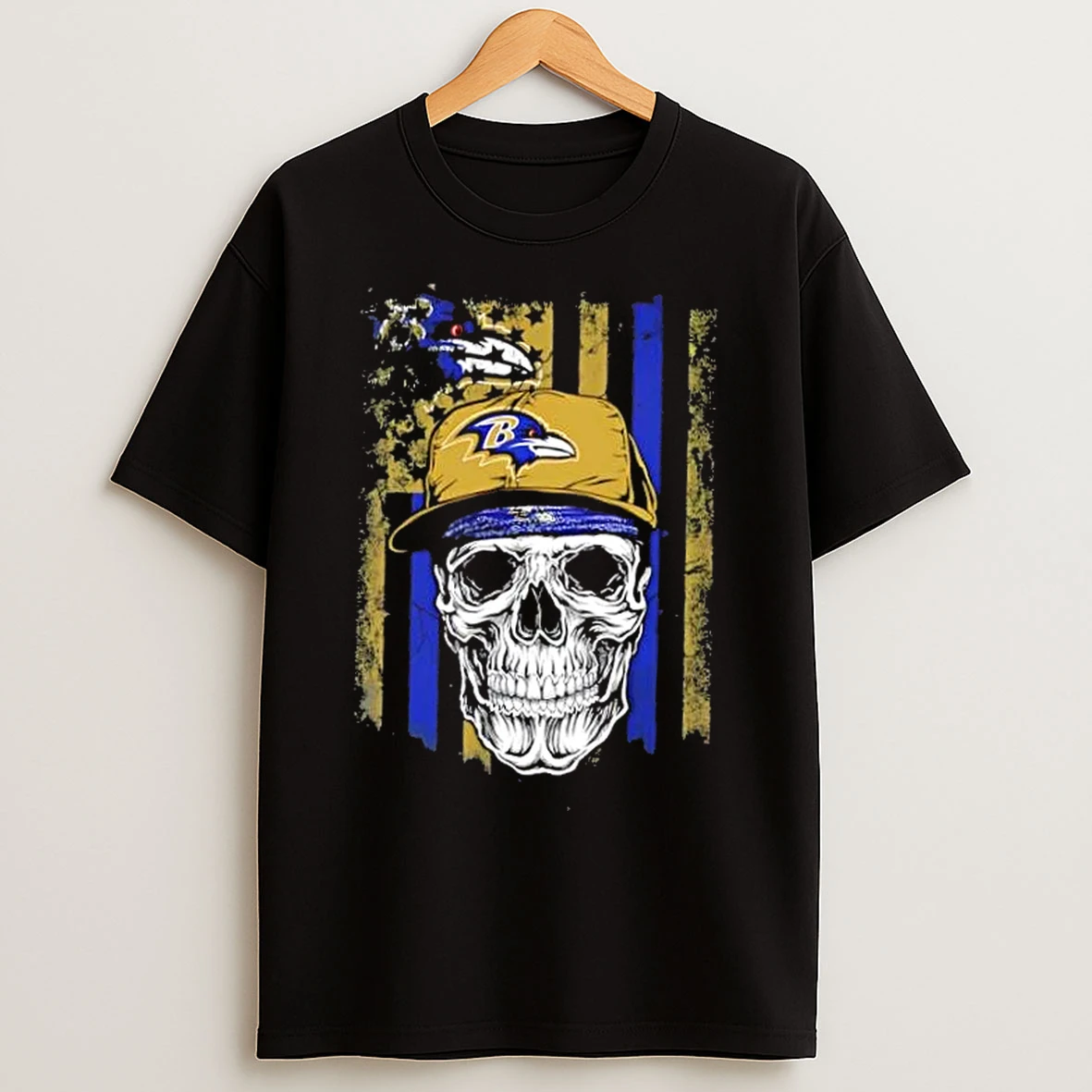 Classic Skull Wearing A Cap Baltimore Ravens Us Flag T Shirts