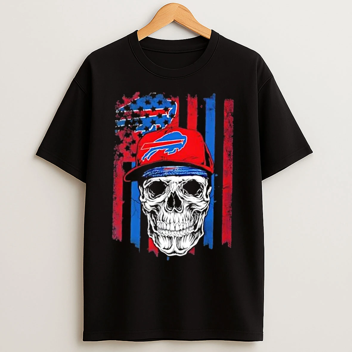 Classic Skull Wearing A Cap Buffalo Bills Us Flag T Shirts