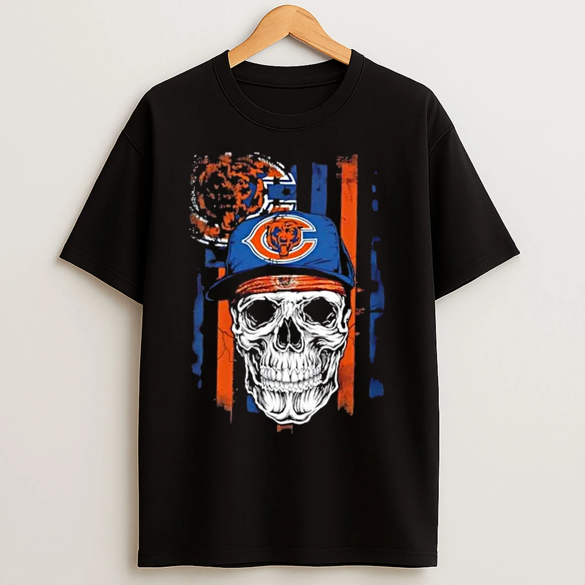 Classic Skull Wearing A Cap Chicago Bears Us Flag T Shirts