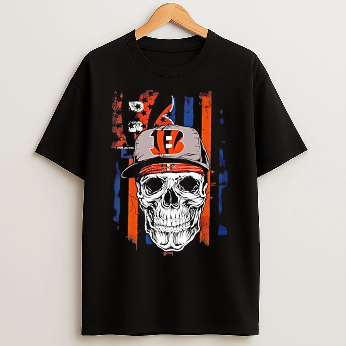 Classic Skull Wearing A Cap Cincinnati Bengals Us Flag T Shirts