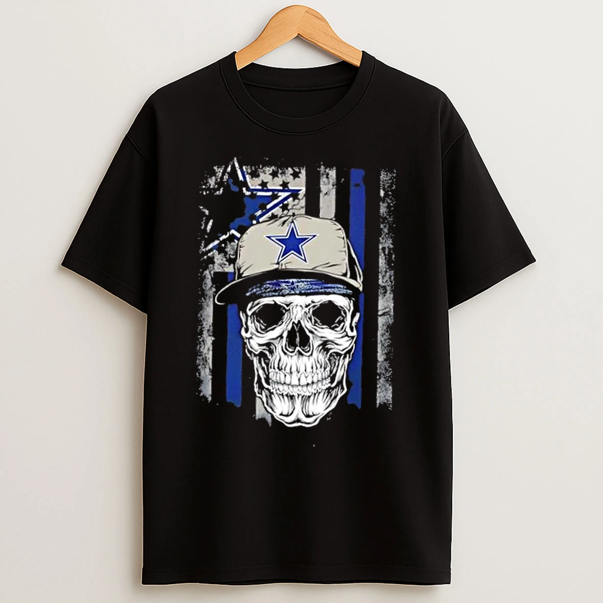 Classic Skull Wearing A Cap Dallas Cowboys Us Flag T Shirts