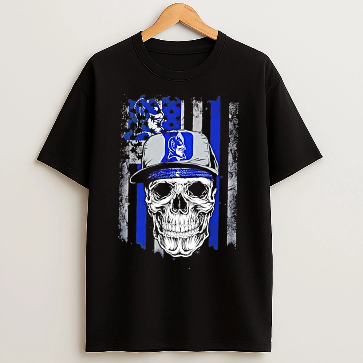 Classic Skull Wearing A Cap Duke Blue Devils Us Flag T Shirts