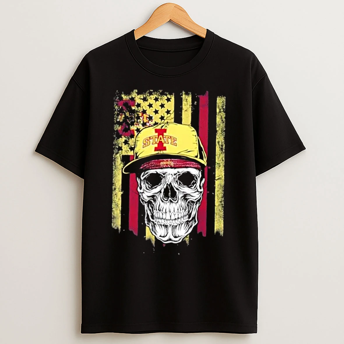 Classic Skull Wearing A Cap Iowa State Cyclones Us Flag T Shirts